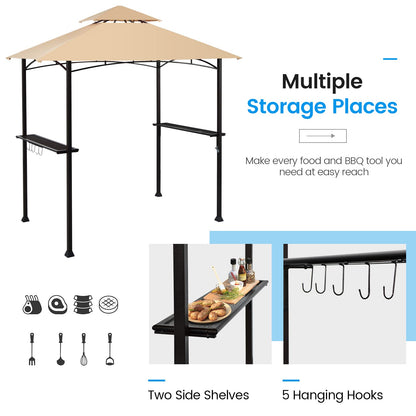 Giantex Grill Gazebo, 8ft x 5ft Grill Station with Canopy, Heavy Duty Steel Frame, 2 Side Shelves, 5 Hooks, 8 Ground Stakes, Outdoor Grill Shelter Barbecue Tent for Backyard Patio Camping (Be - WoodArtSupply