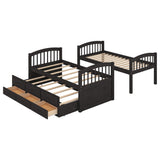 Ball & Cast Twin Over Twin Bunk Bed with Trundle & 3 Drawers, Convertible Solid Wood Bed Frame with Ladder & Full Length Guardrails, Detachable Bunk Beds for Kids,Teens,Space Saving, Espresso Ball & Cast