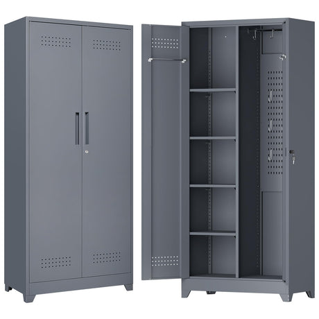 STEELIST 73" H Utility Storage Cabinet, Tall Cabinet with Doors and Shelves, File Cabinet with Pegboard, Heavy Duty Garage Storage Cabinets for Home Office, School, Basement, Gym STEELIST