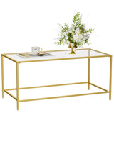 Homleke Glass Coffee Table, Modern Rectangular Coffee Table for Living Room, Minimalist Center Tea Table with Sturdy Metal Frame for Apartment, Office, Easy Assembly, 39.4 x 19.7 x 17.7 Inches, Golden Homleke