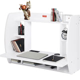 VEVOR Floating Wall Mount Computer Desk Socket and 70.9 in (1.8 m) Power Cord for Home Office, Space Saving with Storage Shelves and Cubby, White VEVOR