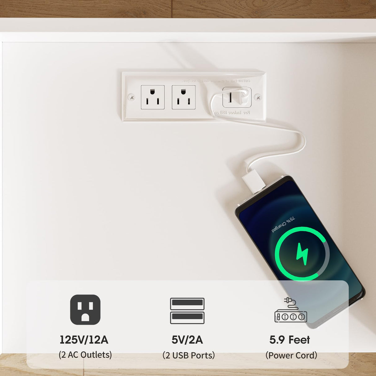 Vabches Nightstand Set of 2 with Built-in Charging Station, White Mid Century Modern Nightstand for Bedroom, Stylish End Tables for Lamps, Books Vabches