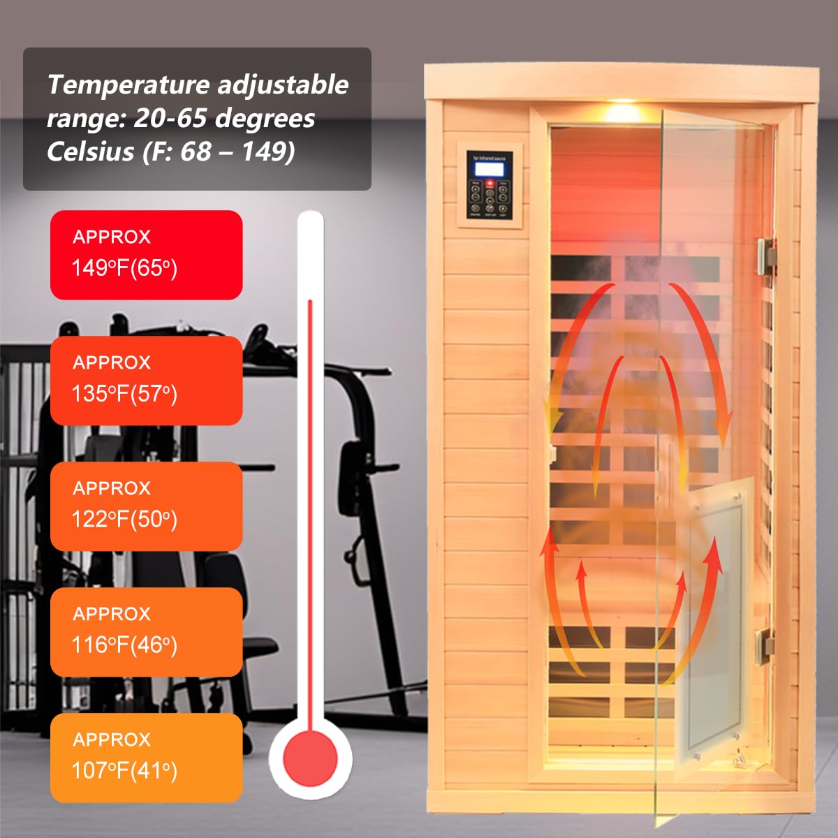 LTCCDSS 1 Person Low EMF Infrared Sauna, Hemlock Wooden Far Infrared Sauna for Home, 1460W with Bluetooth Speakers, LED Reading Lamp and Chromotherapy Lamp Indoor Sauna Room - WoodArtSupply