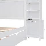 Full Storage Bed with Bookcase Headboard, Full Size Platform Bed with Trundle and 2 Storage Drawers, Solid Wood Full Size Bed Frame with Cabinet and Bookshelf, No Box Spring Needed - White Harper & Bright Designs