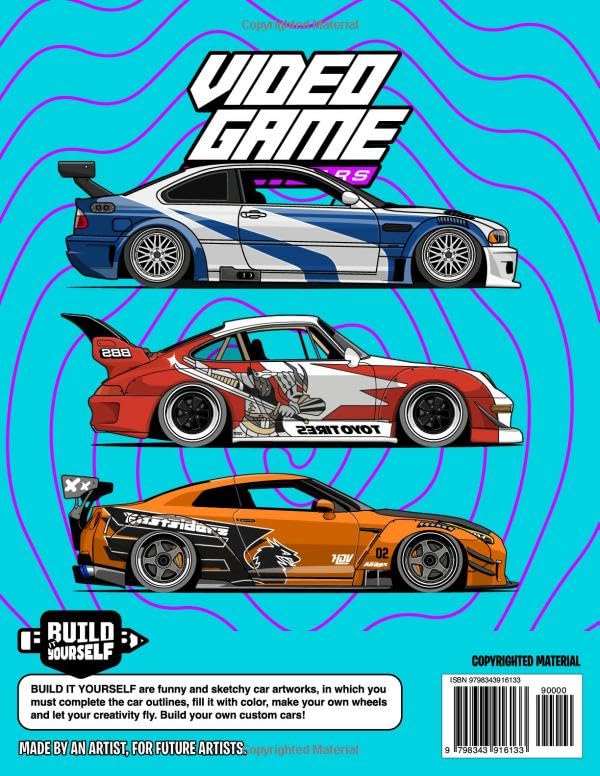 Video Game Cars Coloring Book: Fun automotive adventure with 50 coloring pages for kids & teens Ages 6-18