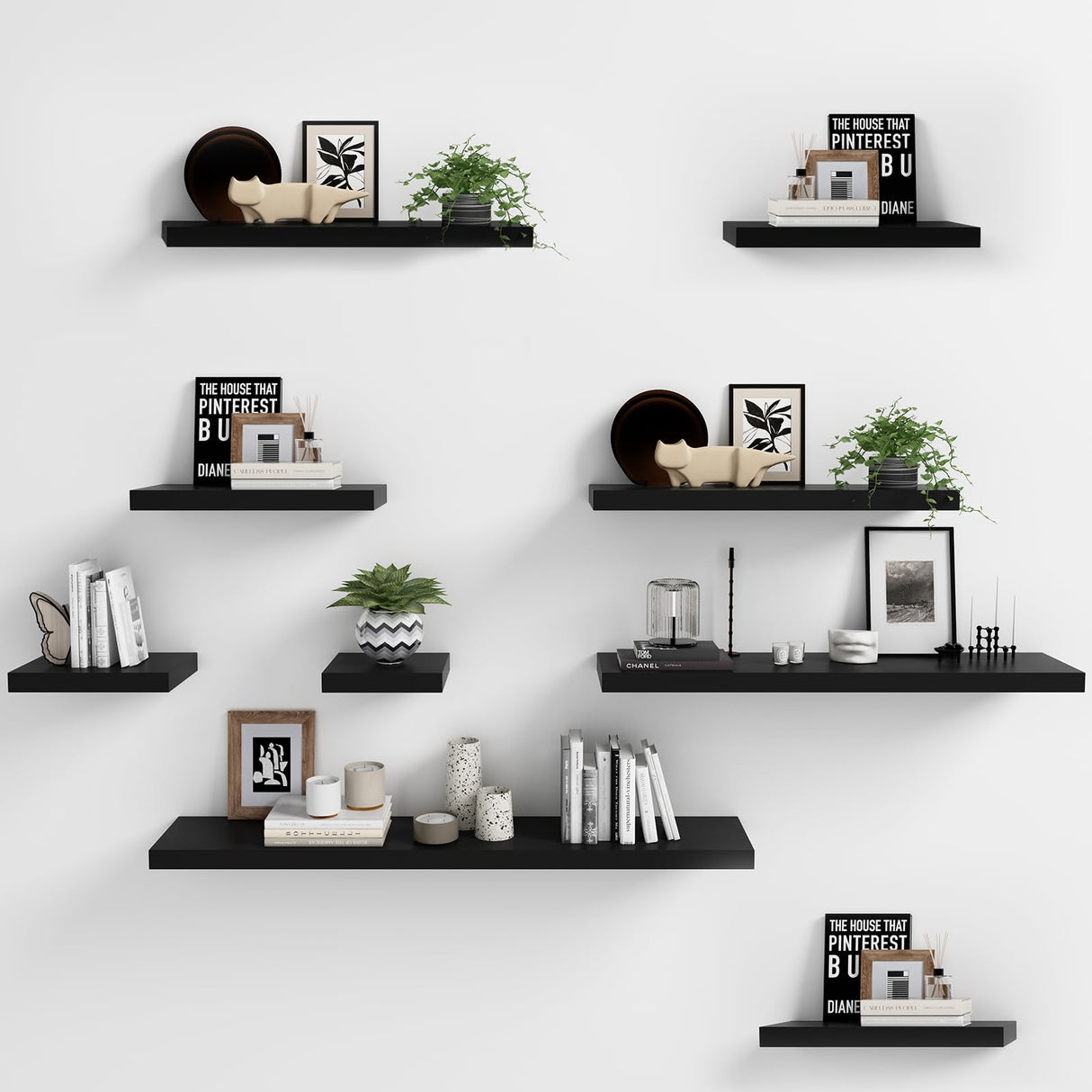 WELLAND 60 inch Black Mission Floating Shelves for Wall, Bathroom Wall Mount Shelves, Wood Modern Display Shelves, Book Shelves,for Bedroom,Living Room and Kitchen WELLAND