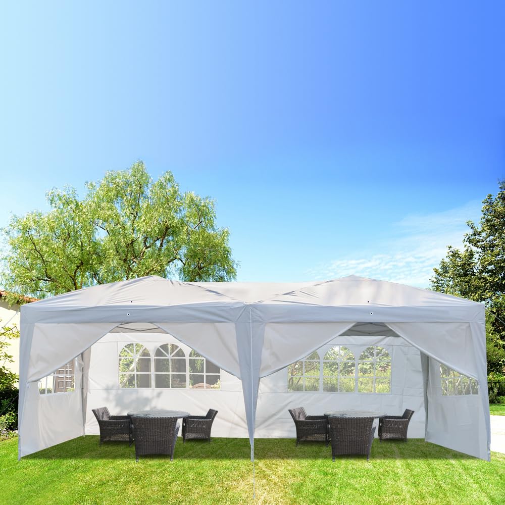 SEALAMB 10x20FT White Pop Up Party Canopy Tent with 6 Sidewalls, Outdoor Commercial Canopy Tent for Events, Patio Gazebo Waterproof Canopy Tents with Carry Bag for Wedding Camping Event Garde - WoodArtSupply