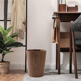 2.3 Gallons Wood Trash Can Wastebasket for Home or Office, Japanese-style natural wood Round Wastebasket, Lightweight, Sturdy for Under Desk, Kitchen, Bedroom, Den, Hotel, or Kids Room (Dark Wood-A) BISOZER