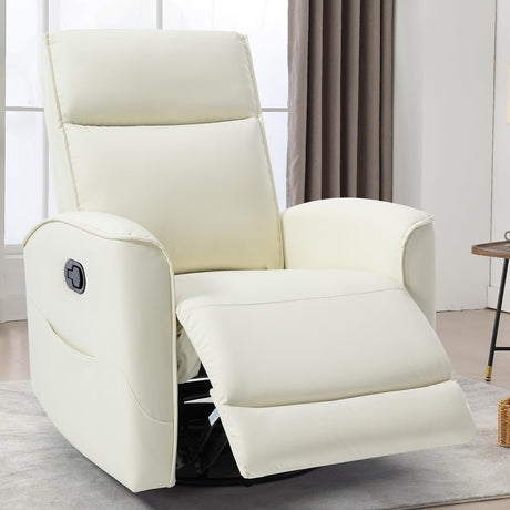 CANMOV Rocker Recliner Chair,360°Swivel Nursery Glider Recliner,Manual Recliner Sofa with Padded Armrest and Backrest,Leather Recliner for Small Spaces,Living Room,Bedroom,White CANMOV