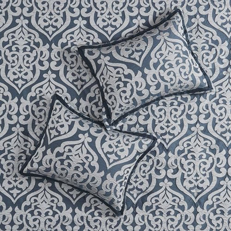 Madison Park Odette Cozy Comforter Set Jacquard Damask Medallion Design - Modern All Season, Down Alternative Bedding, Shams, Decorative Pillows, King(104 in x 92 in), Navy 8 Piece Madison Park