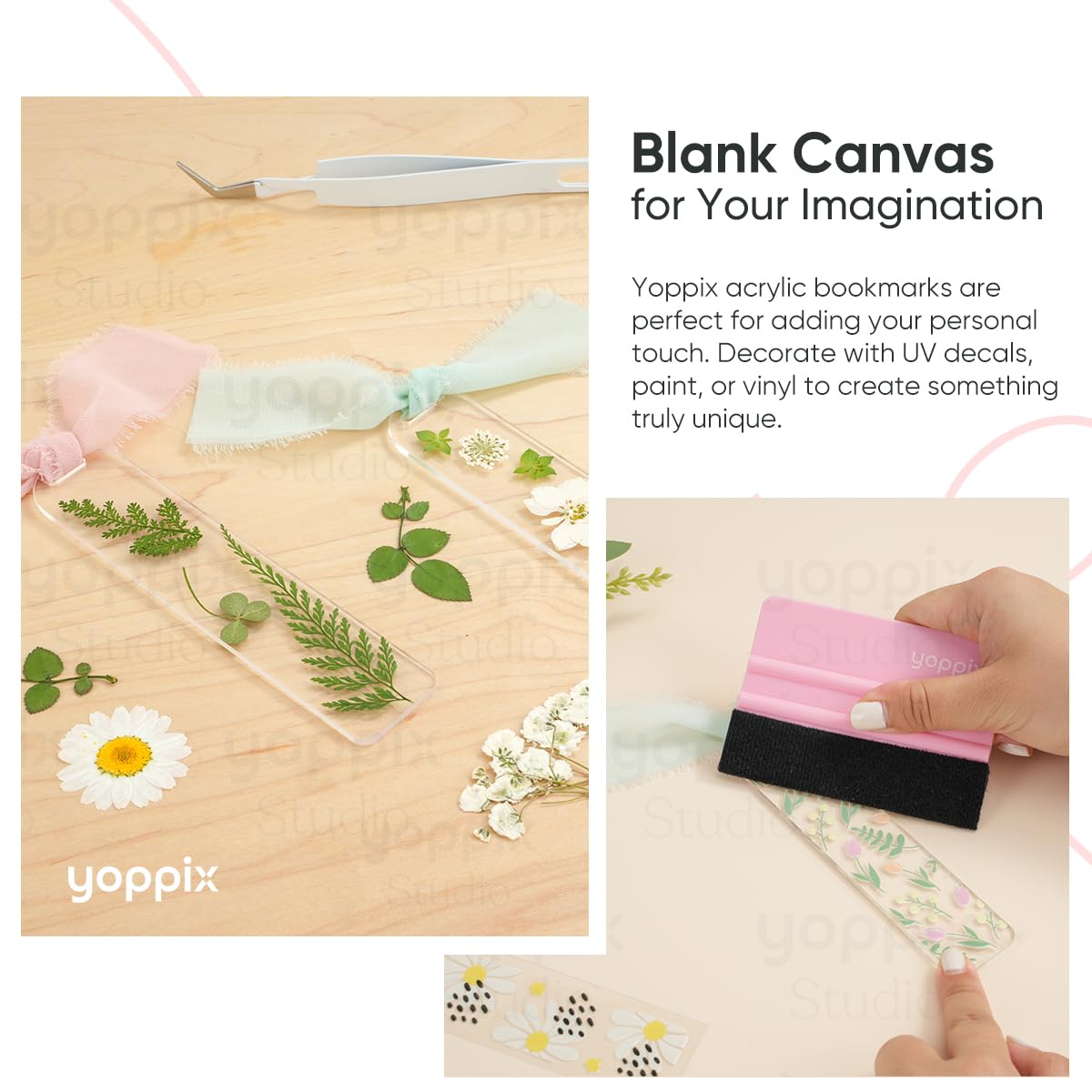 30 Pieces Acrylic Bookmark Blanks- 3mm Thicken Clear Acrylic Bookmarks with 30 Pcs Ribbon for Reading Lovers DIY Crafts Presents, Graduation Back to School Presents YOPPIX