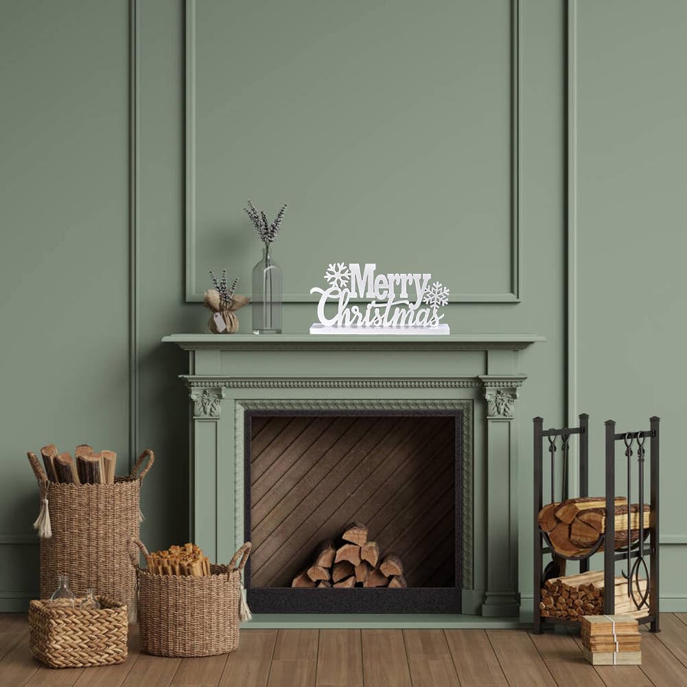 Wooden Merry Christmas Tabletop Decor, Elegant Merry Christmas Wood Cutout with Glitter, Wooden Christmas Table Sign, Christmas Centerpiece for Xmas Party Decor for Table Tiered Tray Mantel (White) IDATOO