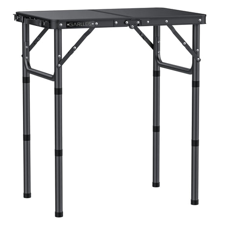GARLLEN 2ft Folding Camping Table, 3 Adjustable Height Lightweight Picnic Table, Portable Aluminum Grill Table (22.8" L x 15.7" W) for Outdoor, Camping, BBQ, Black GARLLEN