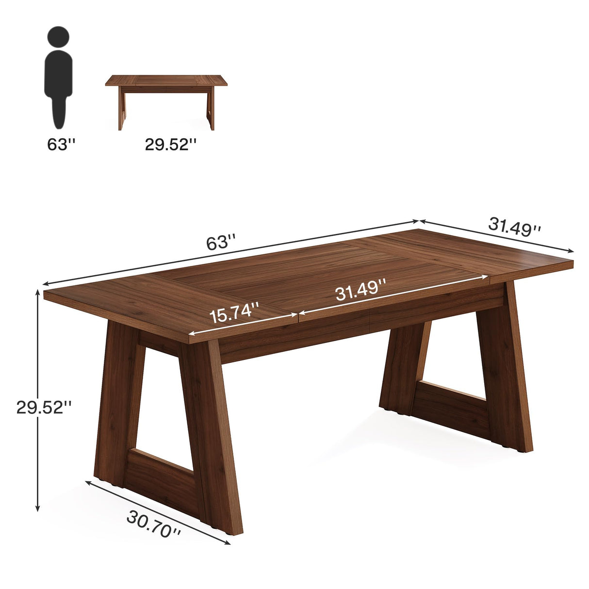 Tribesigns Dining Table for 4-6 People, 63-Inch Rectangular Wood Kitchen Table, Farmhouse Dinner Table for Dining Room, Kitchen, Living Room, Rustic Brown Tribesigns