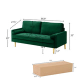 67'' Velvet Sofa Bed, Modern Loveseat with Gold Metal Legs and 2 Bolster Pillows, Velvet Love Seats Couch for Small Spaces, Living Room, Apartment (Green) GPCRAC