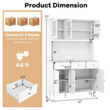 Giantex 77” Large Pantry Cabinet, Kitchen Buffet Hutch w/LED Lights 20 Colors, Outlet, 3 Drawers, Microwave Countertop, Freestanding Cupboard with 4 Adjustable Shelves & Tempered Glass Doors (White) Giantex