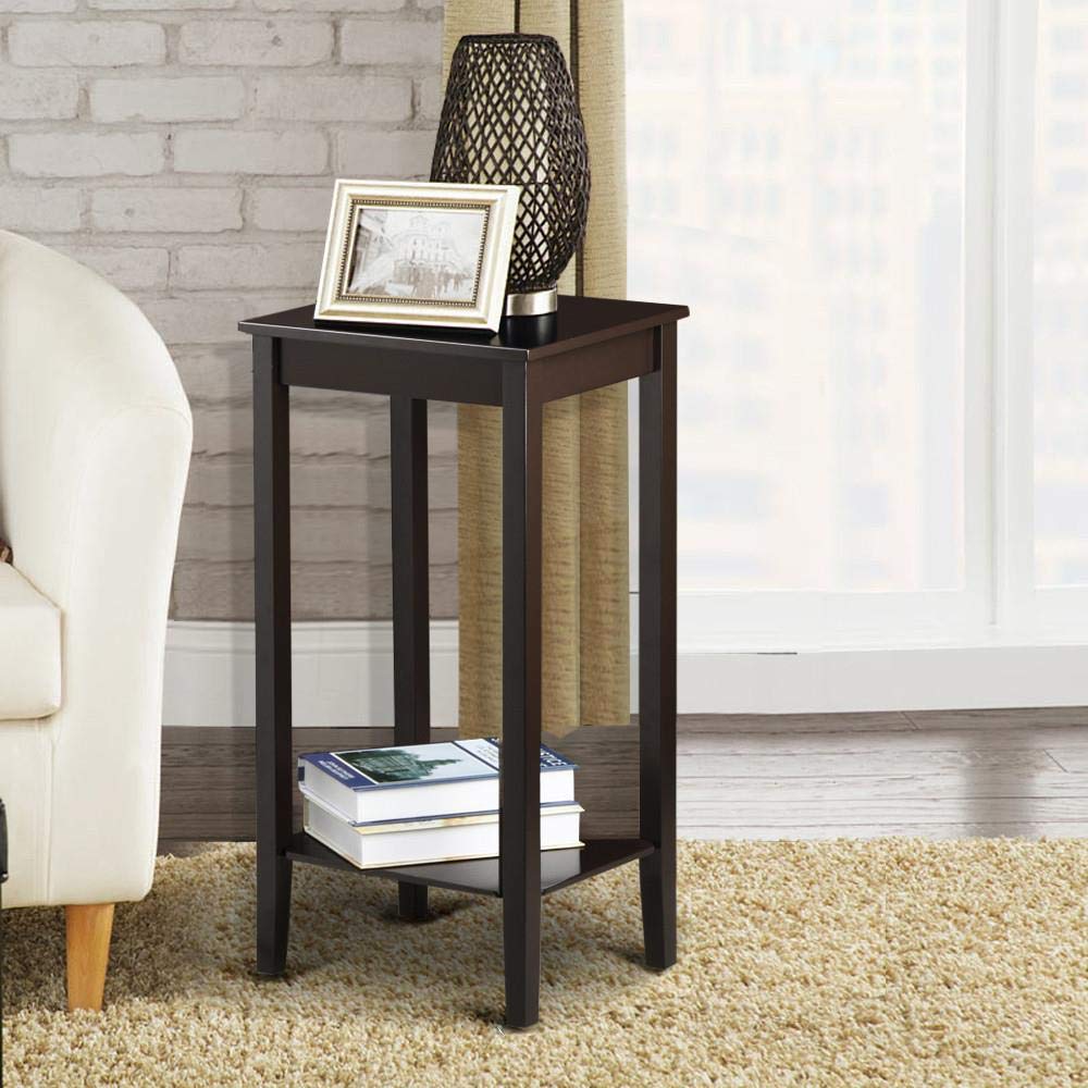 Yaheetech Side Table set of 2, Wooden End Tables with Storage Shelf and Solid Wood Legs, 29in High Telephone Table Narrow Sofa Side tables for Living Room/Small Spaces/Hallway/Study, Dark Coffee Yaheetech