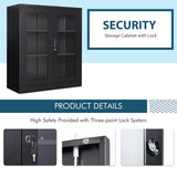 MIIIKO Metal Storage Cabinet with Glass Doors, Counter High Display Cabinet with 2 Adjustable Shelves and Tempered Glass Doors, Locking Small Display Cabinet… MIIIKO