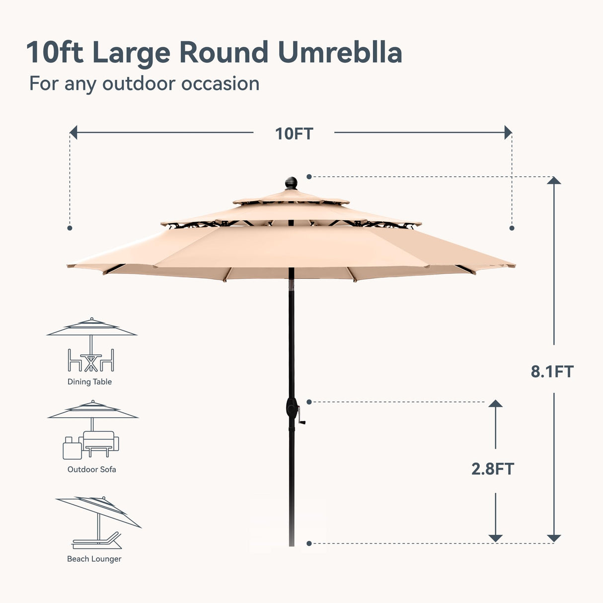 PHI VILLA Outdoor Patio Dining Set for 4 with 10ft 3-Layer Auto-tilt Round Umbrella(Beige),Includes 4 Outdoor Swivel Chairs with Cushions and a Metal Round Table, Perfect for Garden, Lawn, or Deck PHI VILLA
