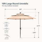 PHI VILLA Outdoor Patio Dining Set for 4 with 10ft 3-Layer Auto-tilt Round Umbrella(Beige),Includes 4 Outdoor Swivel Chairs with Cushions and a Metal Round Table, Perfect for Garden, Lawn, or Deck PHI VILLA
