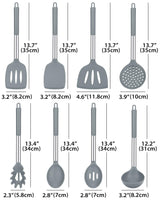 Silicone Cooking Utensil Set, 8Pcs Non-stick Cookware with Stainless Steel Handle, BPA Free Heat Resistant Kitchen Tools with Spatulas, Turnesr, Spoons, Skimer and Pasta Fork (GRAY) BUNDLEPRO