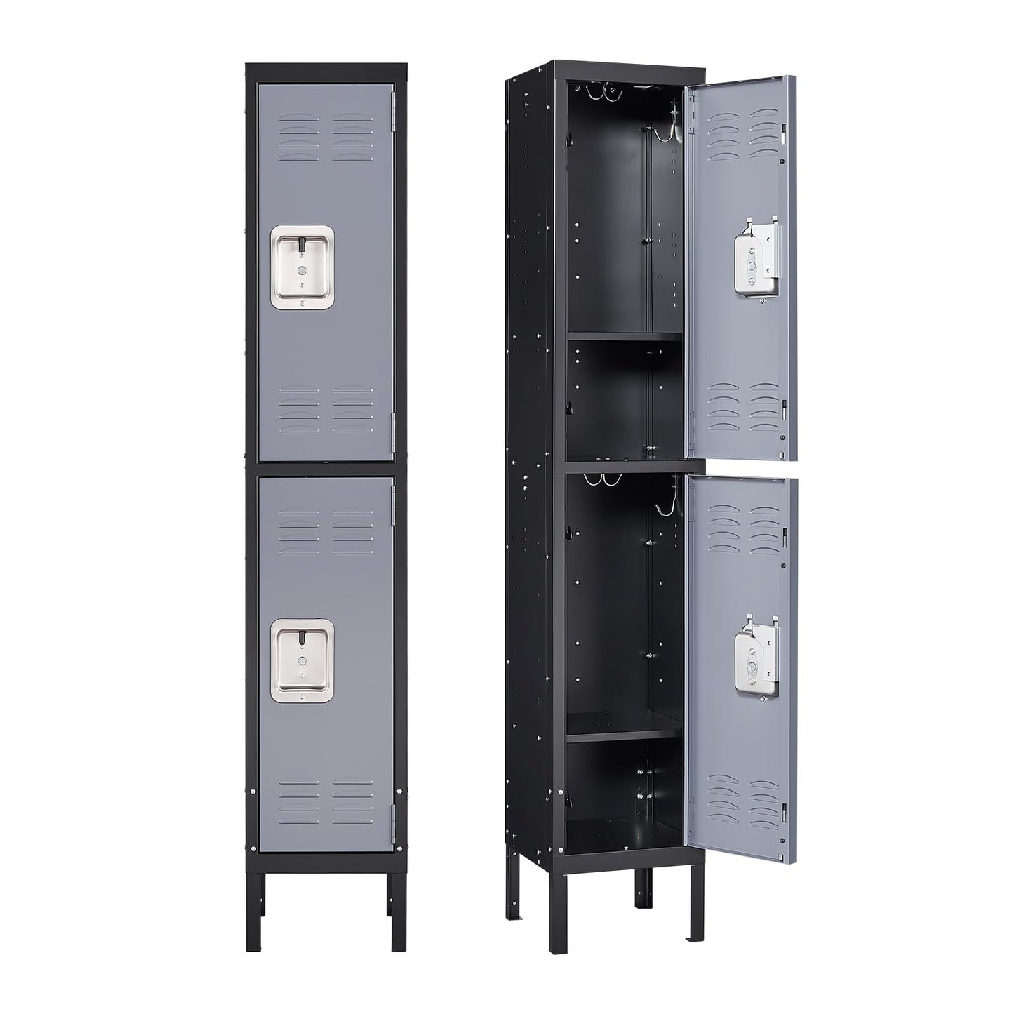 Yizosh Metal Lockers for Employees with Lock, Employees Locker Storage Cabinet with 2 Doors, Tall Steel Storage Locker for Gym, School, Office (Gray Black, 2 Door) - WoodArtSupply