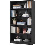 Farini Black Bookshelf for Bedroom 5 Shelf Office Bookcase 60 Inches Tall Modern Wood Bookshelf for Living Room 5 Tier Wide Manga Bookshelf Library Bookcase Farini