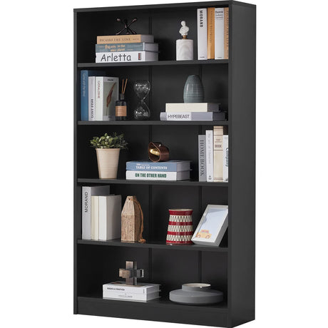 Farini Black Bookshelf for Bedroom 5 Shelf Office Bookcase 60 Inches Tall Modern Wood Bookshelf for Living Room 5 Tier Wide Manga Bookshelf Library Bookcase Farini