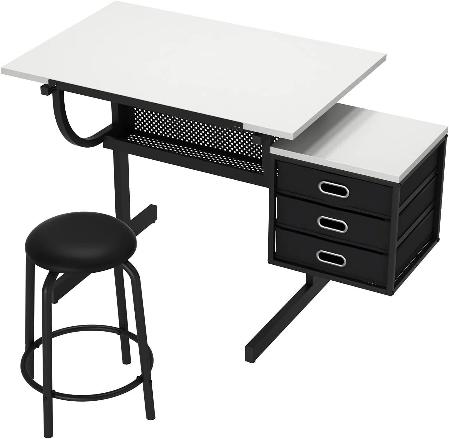 Lambgier Art Table Craft Drawing Desk - Adjustable Drafting Table Artist Desks Painting Work Station - White - WoodArtSupply