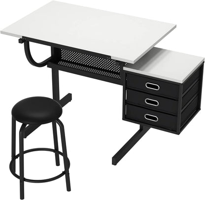 Lambgier Art Table Craft Drawing Desk - Adjustable Drafting Table Artist Desks Painting Work Station - White - WoodArtSupply