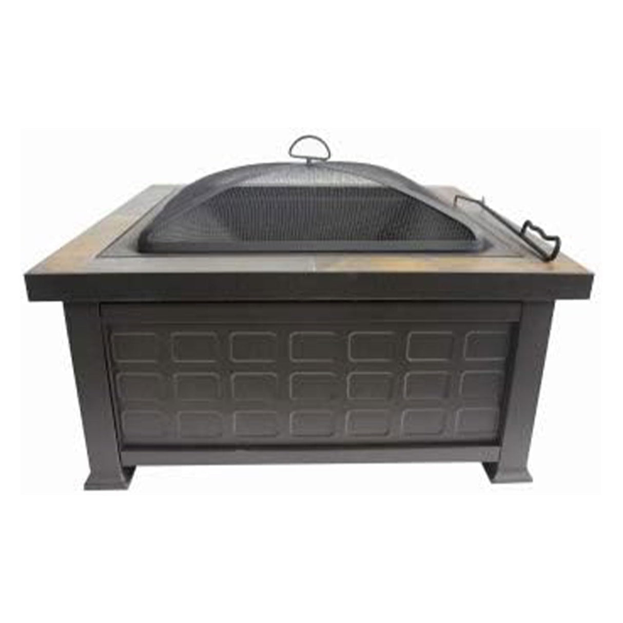Four Seasons Courtyard 30" Steel Slate Top Wood Burning Fire Pit Square Outdoor Backyard Patio and Deck Fireplace with Safe Screen and Poker, Bronze Four Seasons Courtyard