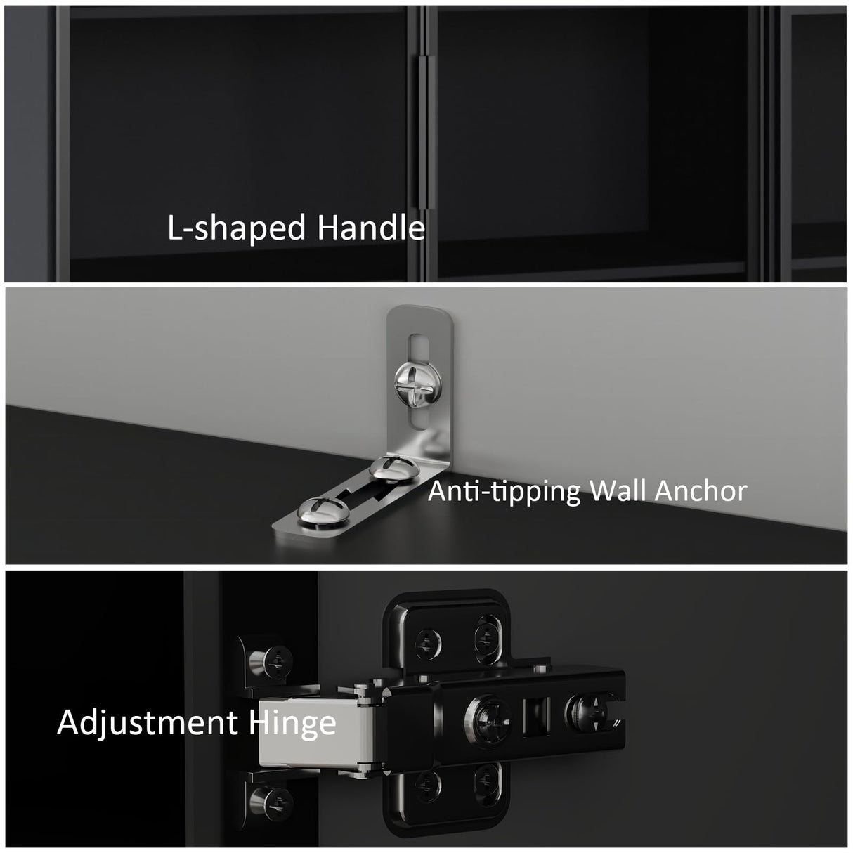 Mekminop Wood and Glass Display Cabinet, Modern Bookcase with Glass Doors, Led Light & Shelves, 78.7” W Large Combination Storage Cabinet with Handle for Home Office, Living Room, Black Mekminop