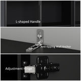 Mekminop Wood and Glass Display Cabinet, Modern Bookcase with Glass Doors, Led Light & Shelves, 78.7” W Large Combination Storage Cabinet with Handle for Home Office, Living Room, Black Mekminop