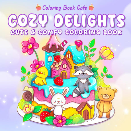 Cozy Delights: Cute Coloring Book for Adults and Teens Featuring Adorable Animal Characters, Candyland Adventures, Chocolate Mountains, and Cozy Hygge Delights! WoodArtSupply