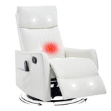 Trustyue Swivel Rocker Recliner Chair, 360° Swivel Recliner with Heat and Massage, Rocker Recliner Upholstered Fabric Nursery Glider Recliner Chair with Side Pockets for Living Room PU White Trustyue