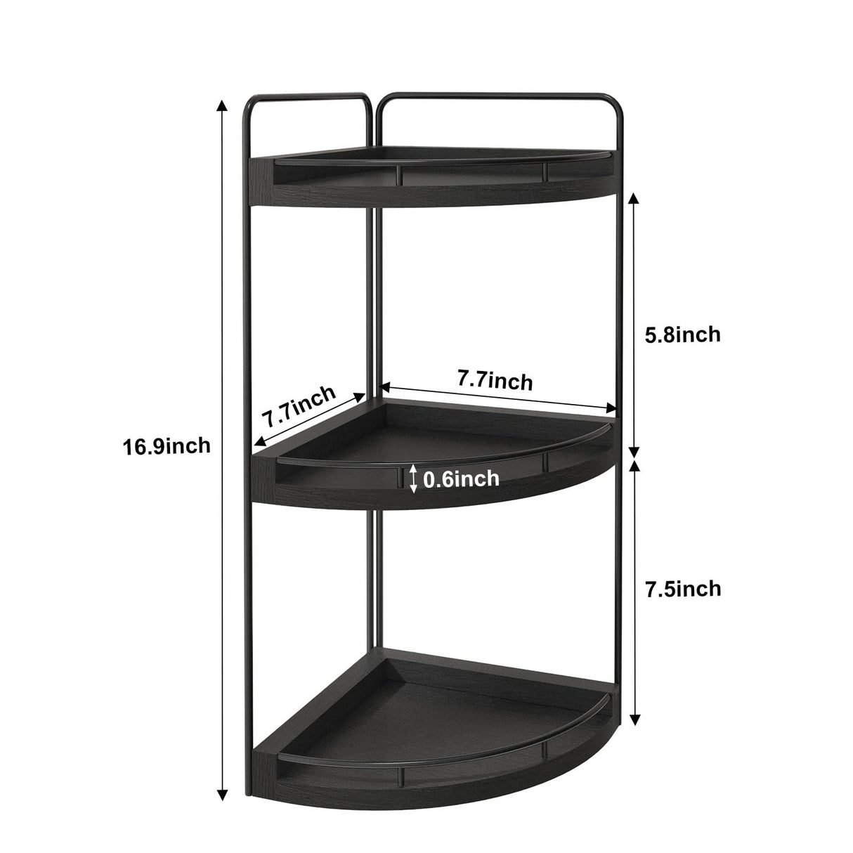 Fixwal Corner Bathroom Counter Organizer, 3 Tier Rustic Bathroom Organizer, Wood Countertop Storage Tray for Vanity, Kitchen, Bedroom (Black) Fixwal