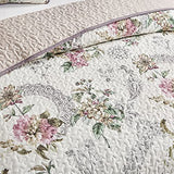 Flysheep 2 Pieces Quilt Set Twin Size, Beige Floral Reversible Bedspread Coverlet Set, Soft Microfiber Lightweight Bed Cover for Kids (68" x 86", 1 Quilt+ 1 Pillow Sham) Flysheep
