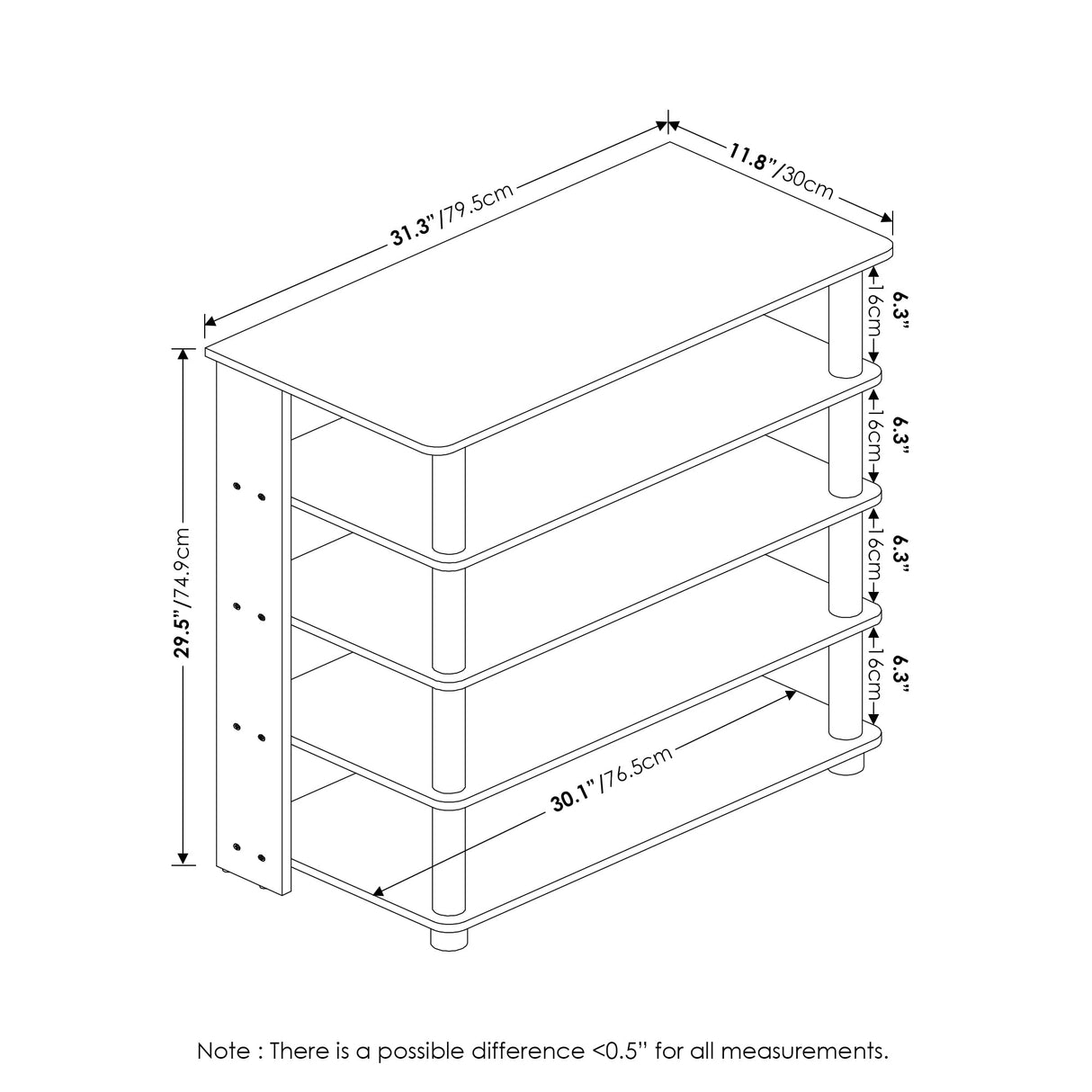 Furinno Turn-N-Tube 5 Tier Wide Shoe Rack, Amber Pine/Black Furinno
