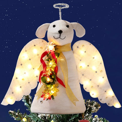 iHeartDogs Christmas Tree Topper Decoration - The Original Dog ‘Christmas Miracle’ Angel Dog Tree Topper LED Lighted Poinsettia Garland & Wings Decor Ornament, Holiday Decoration