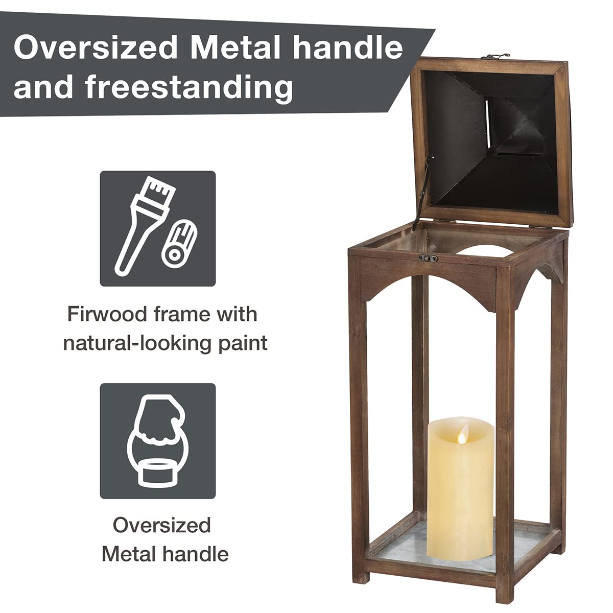 Glitzhome Set of 2 Mondern Farmhouse Wooden Lantern Hanging Decorative Candle Lanterns for Outdoor & Indoor Brown (No Glass) Glitzhome