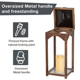 Glitzhome Set of 2 Mondern Farmhouse Wooden Lantern Hanging Decorative Candle Lanterns for Outdoor & Indoor Brown (No Glass) Glitzhome