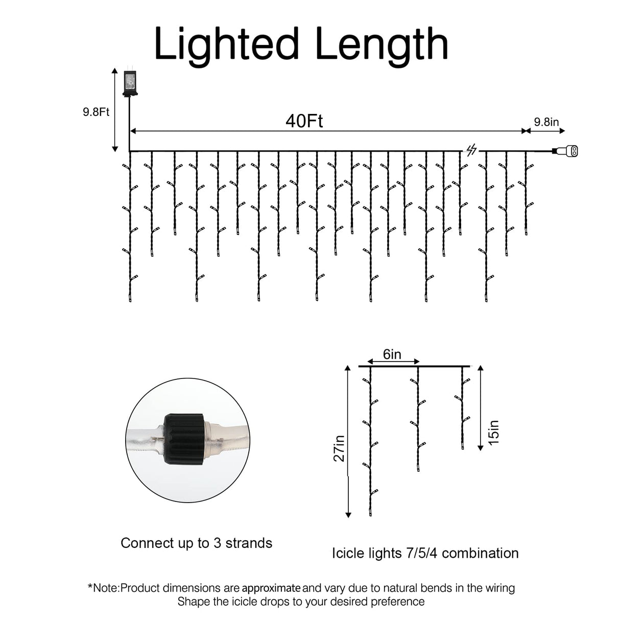 Brightown Icicle Lights for Outside, 40 FT 432 LED Icicle Christmas Lights Outdoor with 81 Drops, 8 Modes, Connectable String Light with Remote, Timer, Waterproof Christmas Light for House, Warm White Brightown