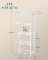 SONGMICS 5-Tier Metal Storage Rack, Shelving Unit with X Side Frames, Dense Mesh, 12.6 x 23.6 x 57.3 Inches, for Entryway, Kitchen, Living Room, Bathroom, Industrial Style, Cloud White UBSC165W01 SONGMICS