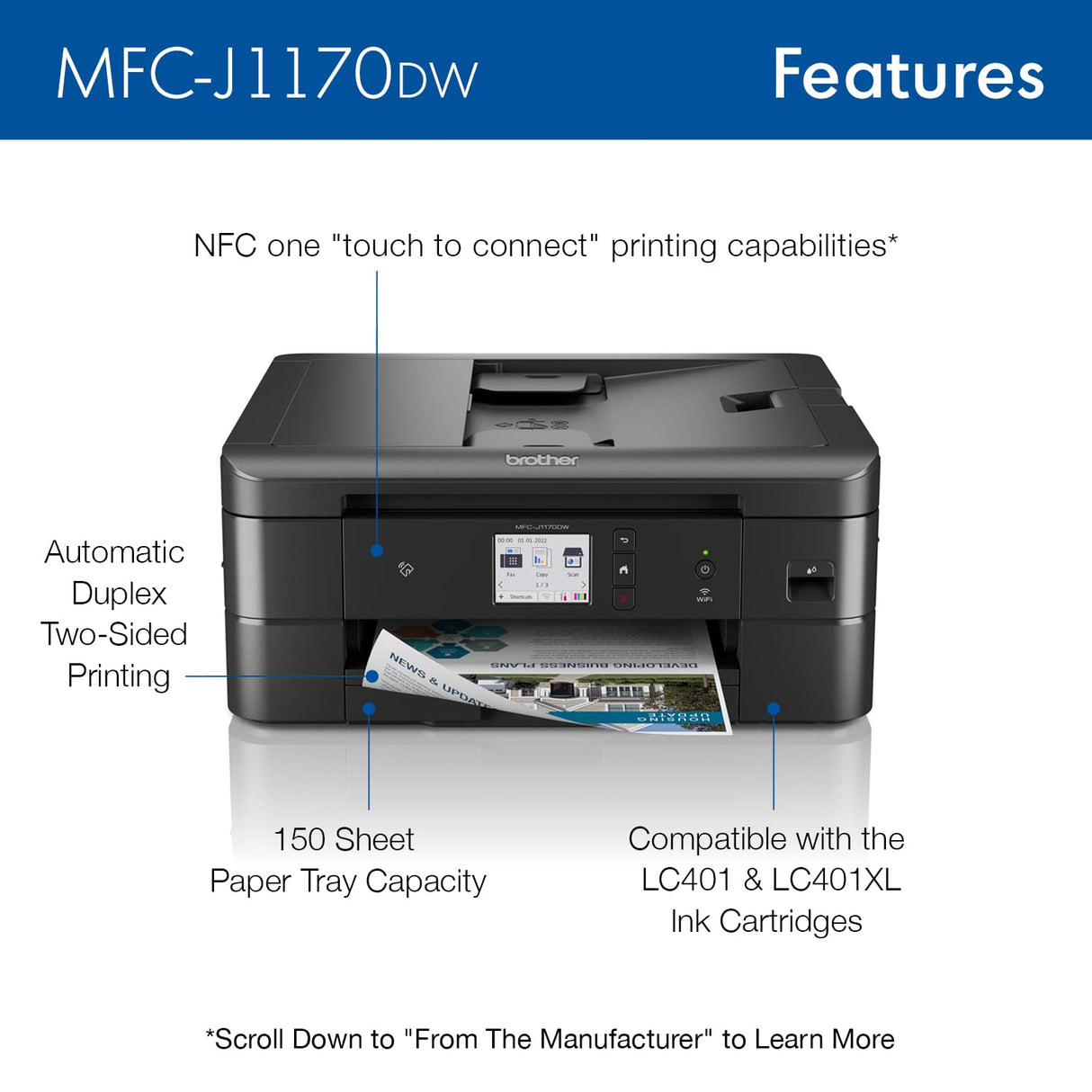 Brother MFC-J1170DW Wireless Color Inkjet All-in-One Printer with Mobile Device Printing, NFC, Cloud Printing & Scanning, Refresh Subscription and Amazon Dash Replenishment Ready Brother