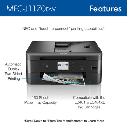 Brother MFC-J1170DW Wireless Color Inkjet All-in-One Printer with Mobile Device Printing, NFC, Cloud Printing & Scanning, Refresh Subscription and Amazon Dash Replenishment Ready