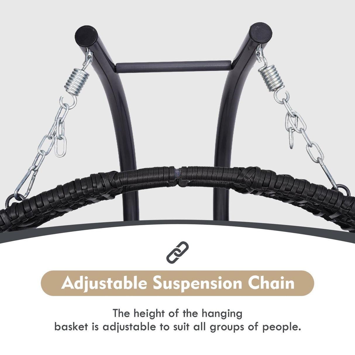 Double Hanging Egg Chair with Stand for Outdoor, Oversized 2 Person Wicker Rattan Swing Chair w/Convertible Armrest for Reclining Seat, All-Weather Cushion and Heavy Duty Frame, 700Lbs Cap. (Grey) DAIJIA CHINA