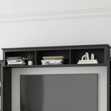 ROMSHINE Wall Unit Entertainment Center, TV Wall Units for Living Room with Storage, 102" W Large Farmhouse TV Stand with Glass Doors, Ajustable Bookshelf & Bridge for Bedroom, Black ROMSHINE