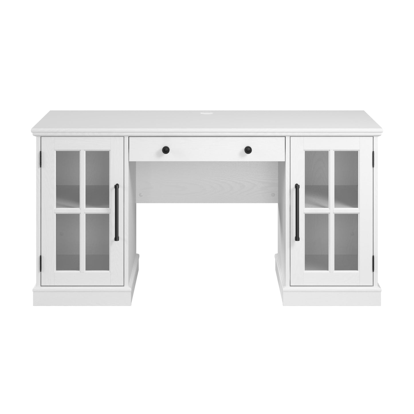 Bush Furniture Westbrook 60W Computer Desk with Storage and Keyboard Tray in White Ash | Farmhouse Desk for Home Office Workspace - WoodArtSupply