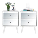 STHOUYN White Nightstand Set of 2, Mirrored Bedside Table Set of 2, Modern Bedroom Night Stands with 2 Drawer, Bed Side Table/Night Stand, End Tables Decorative Table Living Room (White) STHOUYN