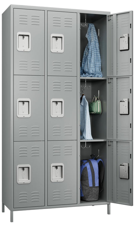 JAORD Metal Locker Storage Cabinet with 9 Doors, 72" Tall Locker for Employees, Steel Lockers for Home Office School Gym (Light Gray) JAORD